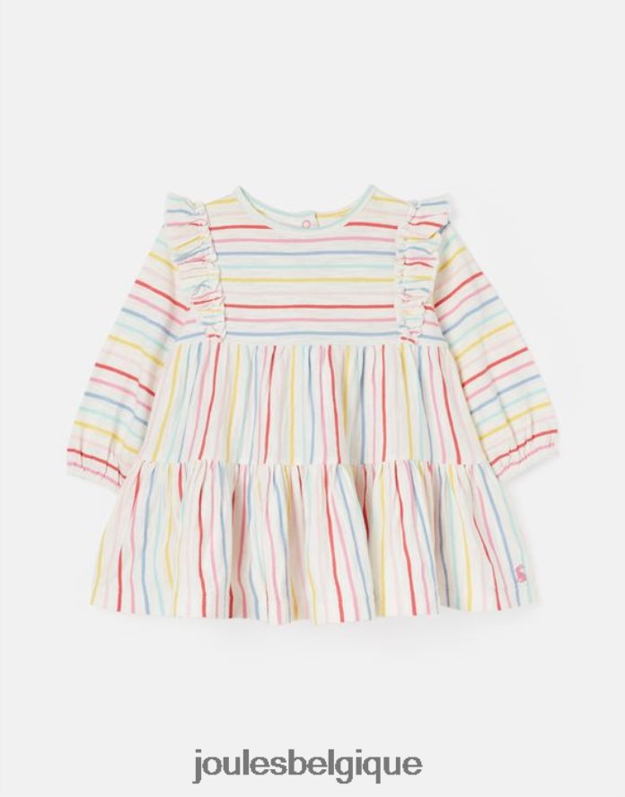 multi-rayures iola robe à manches longues et volants 0-3 ans filles vêtements Joules ND0H6T421