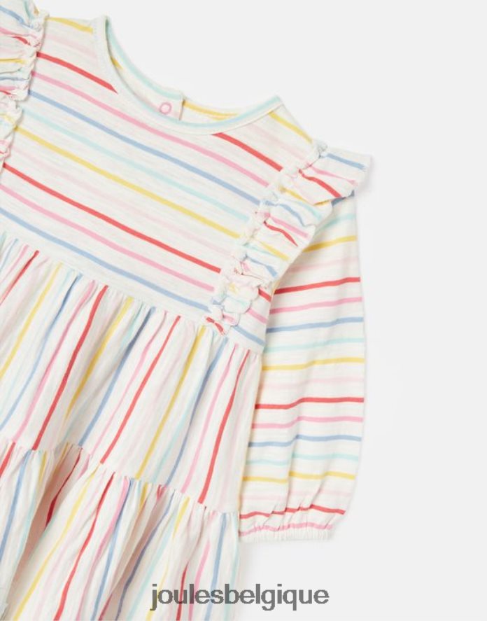 multi-rayures iola robe à manches longues et volants 0-3 ans filles vêtements Joules ND0H6T421