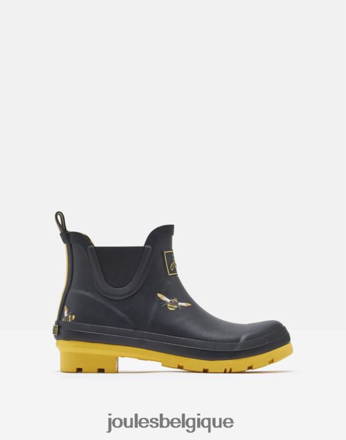abeilles noires métalliques bottes de pluie imprimées courtes femmes chaussure Joules ND0H6T144
