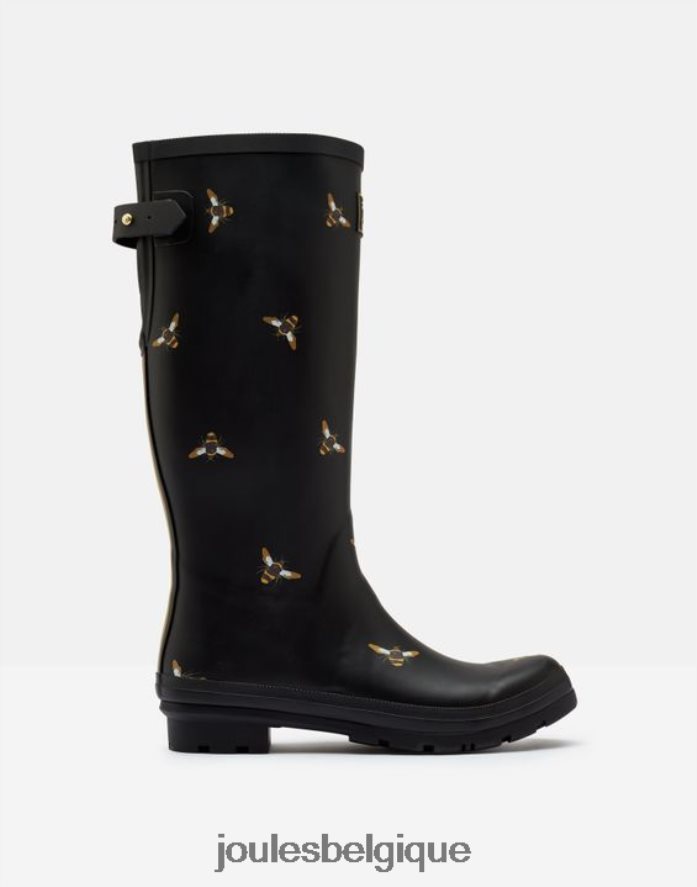 abeilles noires métalliques imprimé de bottes de pluie avec soufflet arrière réglable femmes chaussure Joules ND0H6T147