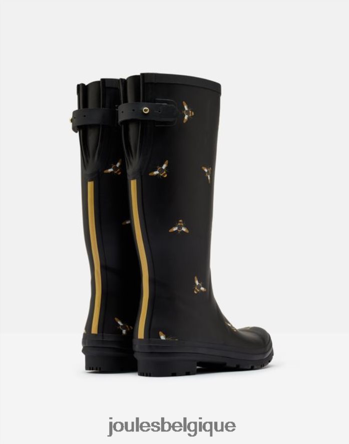 abeilles noires métalliques imprimé de bottes de pluie avec soufflet arrière réglable femmes chaussure Joules ND0H6T147