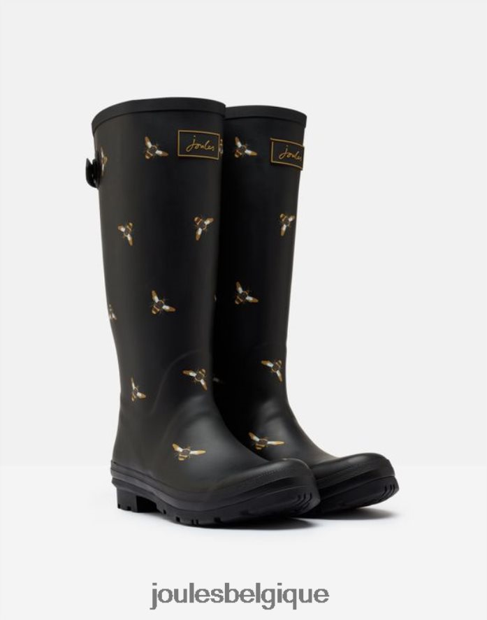 abeilles noires métalliques imprimé de bottes de pluie avec soufflet arrière réglable femmes chaussure Joules ND0H6T147