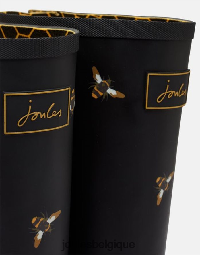 abeilles noires métalliques imprimé de bottes de pluie avec soufflet arrière réglable femmes chaussure Joules ND0H6T147
