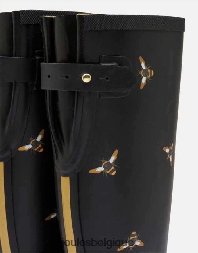 abeilles noires métalliques imprimé de bottes de pluie avec soufflet arrière réglable femmes chaussure Joules ND0H6T147