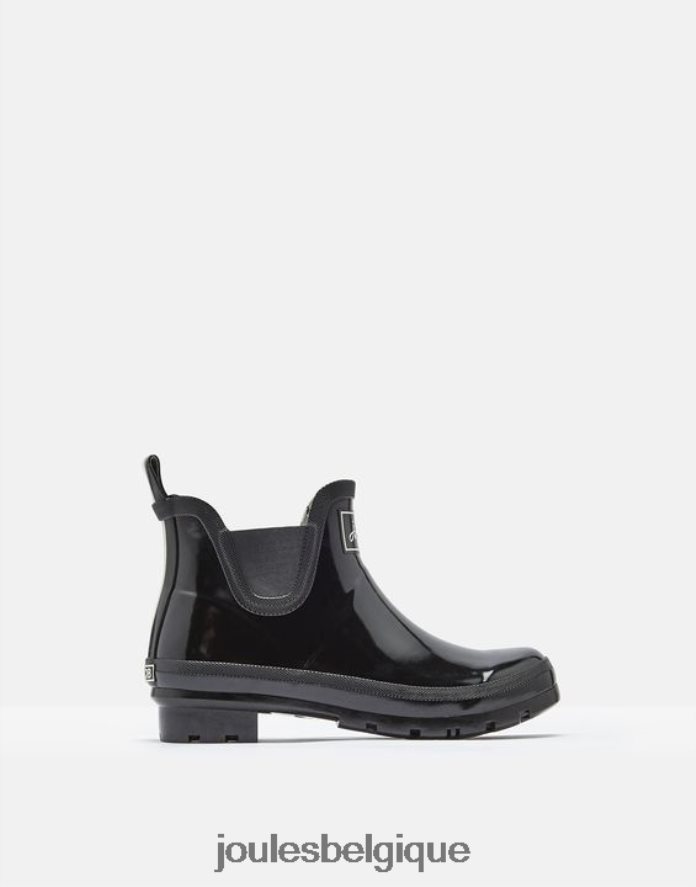 vrai noir bottes de pluie courtes Wellibobs brillantes femmes chaussure Joules ND0H6T150