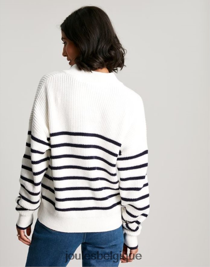 rayure crème marine bouton crique à travers un gros pull femmes vêtements Joules ND0H6T90