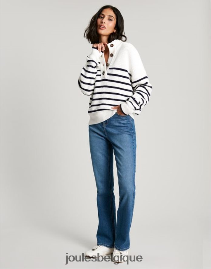 rayure crème marine bouton crique à travers un gros pull femmes vêtements Joules ND0H6T90