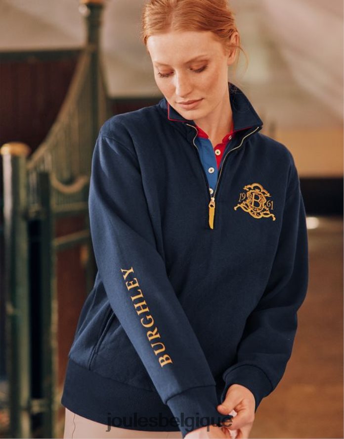 marine française burghley sweat matelassé à fermeture éclair 1/4 femmes vêtements Joules ND0H6T112