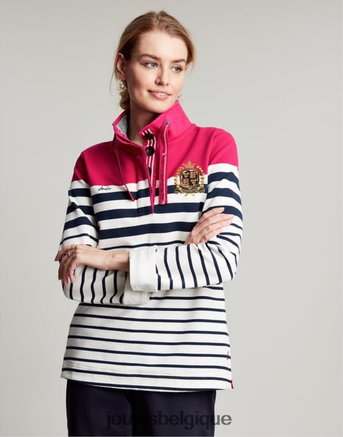 rayure marine rose badminton saunton sweat col cheminée femmes vêtements Joules ND0H6T28