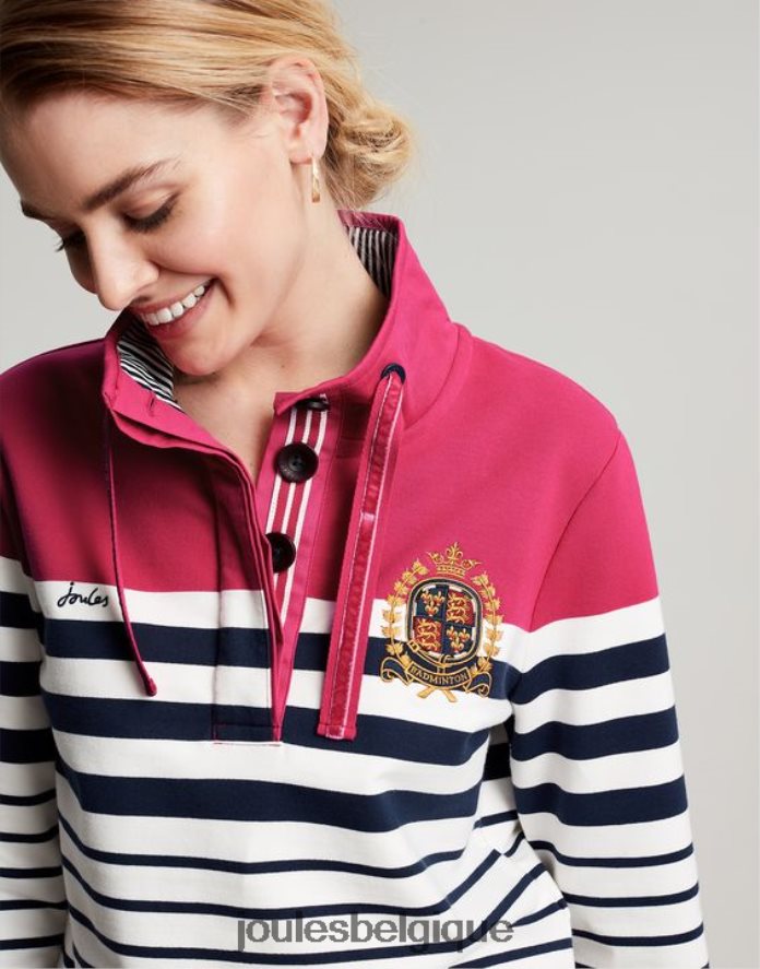 rayure marine rose badminton saunton sweat col cheminée femmes vêtements Joules ND0H6T28