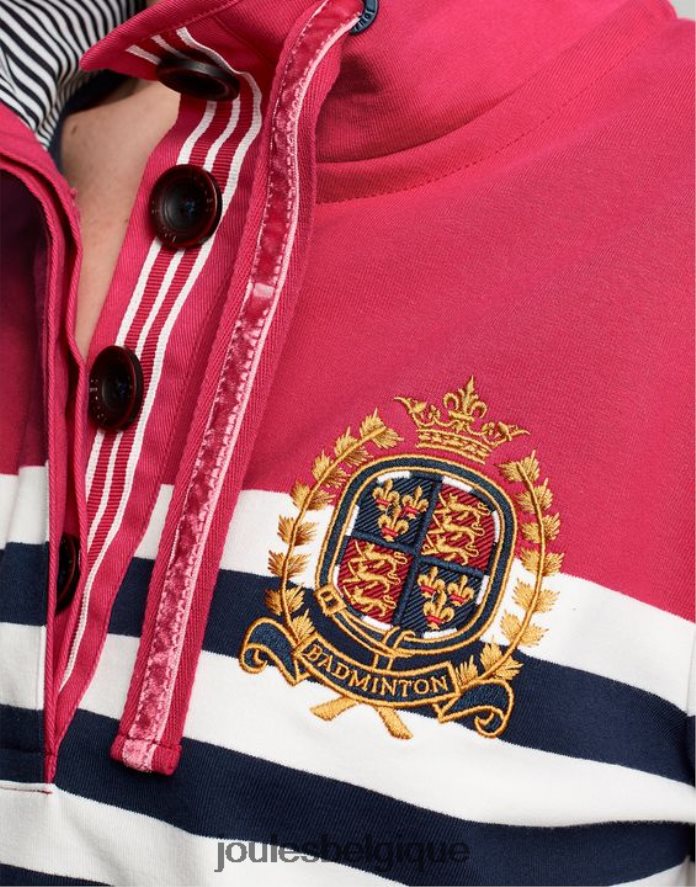 rayure marine rose badminton saunton sweat col cheminée femmes vêtements Joules ND0H6T28