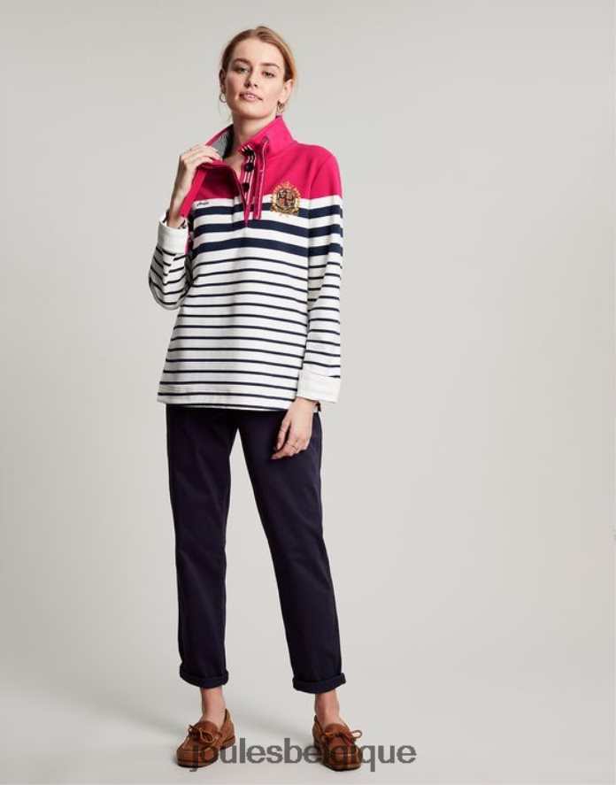 rayure marine rose badminton saunton sweat col cheminée femmes vêtements Joules ND0H6T28