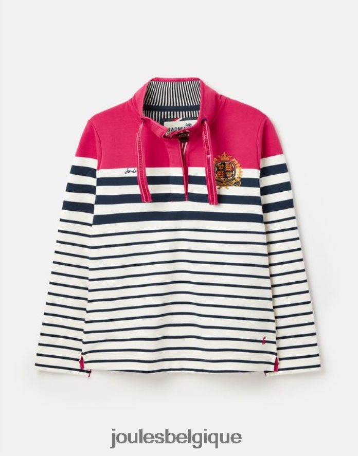 rayure marine rose badminton saunton sweat col cheminée femmes vêtements Joules ND0H6T28