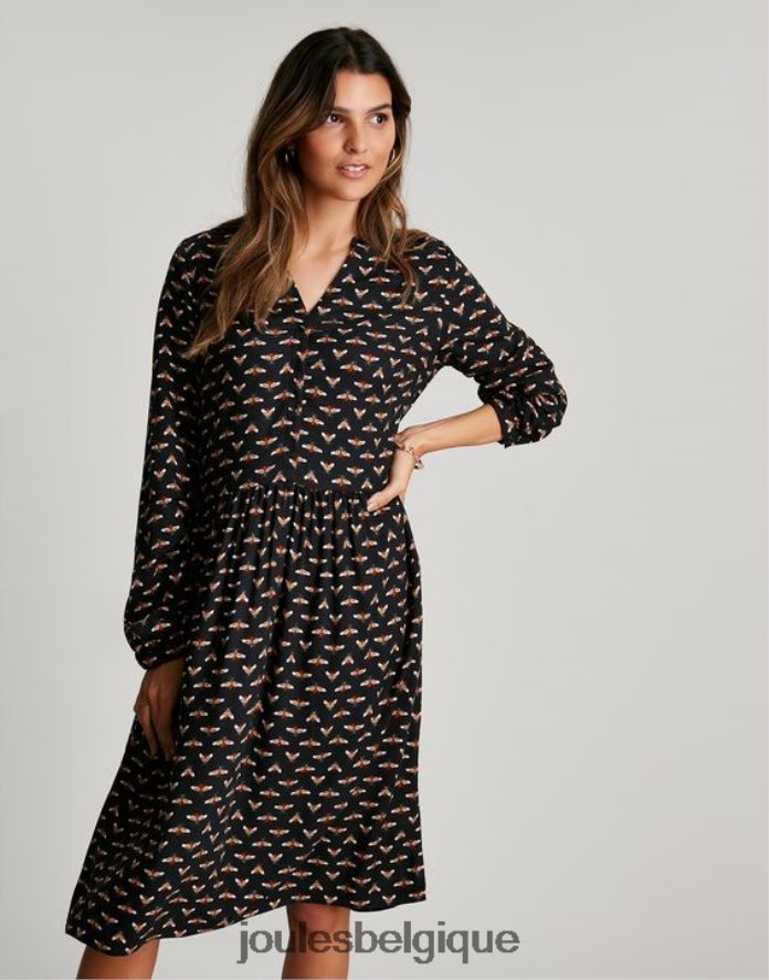 abeille noire robe chemise sophia à demi patte de boutonnage femmes vêtements Joules ND0H6T138