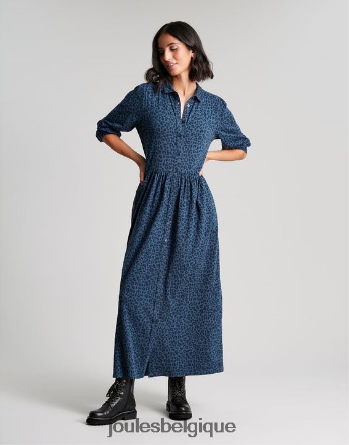 léopard bleu robe-chemise mi-longue en jersey nova femmes vêtements Joules ND0H6T94