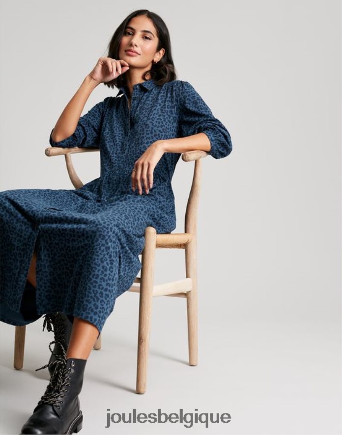 léopard bleu robe-chemise mi-longue en jersey nova femmes vêtements Joules ND0H6T94