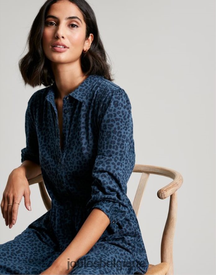 léopard bleu robe-chemise mi-longue en jersey nova femmes vêtements Joules ND0H6T94