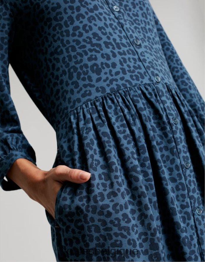 léopard bleu robe-chemise mi-longue en jersey nova femmes vêtements Joules ND0H6T94