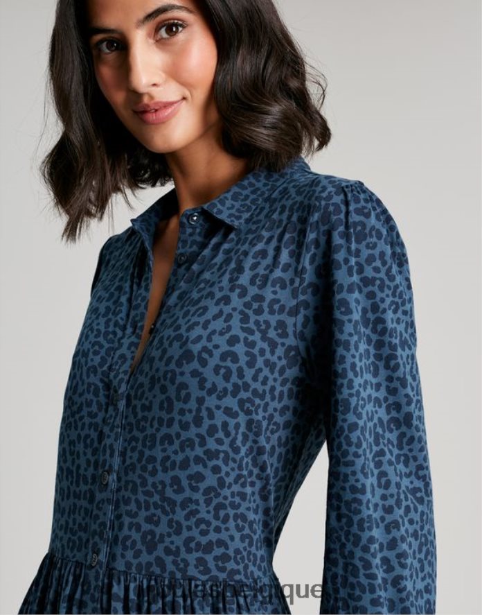 léopard bleu robe-chemise mi-longue en jersey nova femmes vêtements Joules ND0H6T94