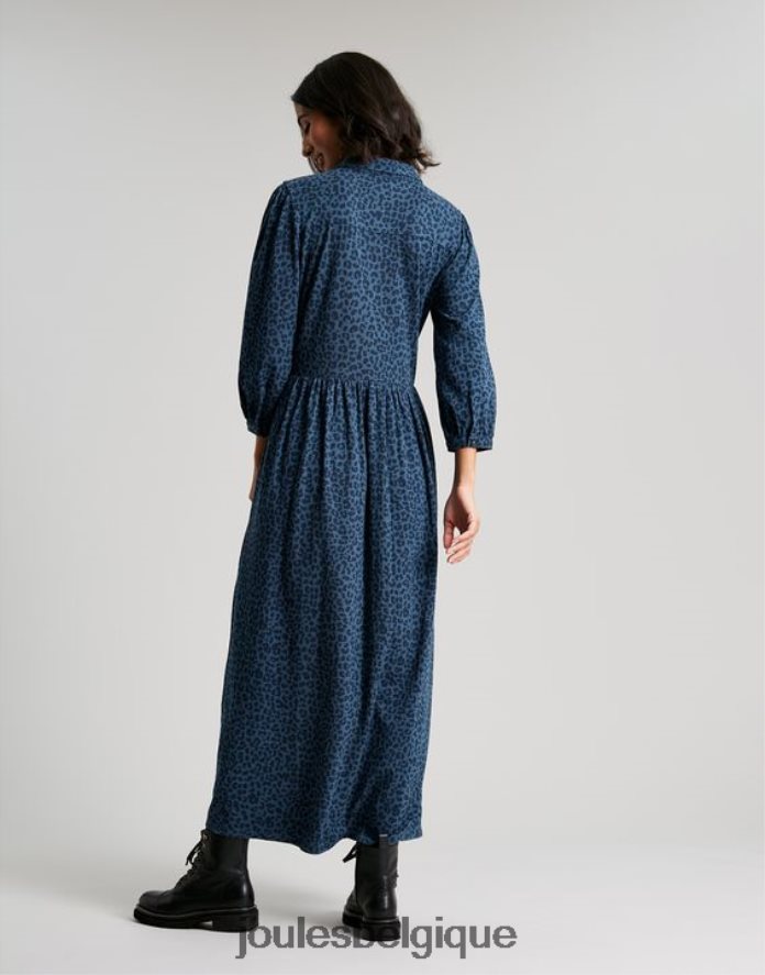 léopard bleu robe-chemise mi-longue en jersey nova femmes vêtements Joules ND0H6T94