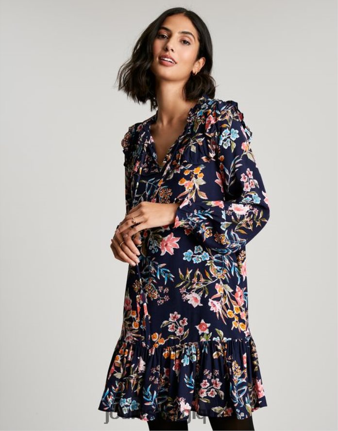 pic bleu marine fleuri tunique rubis à volants et trou de serrure femmes vêtements Joules ND0H6T101