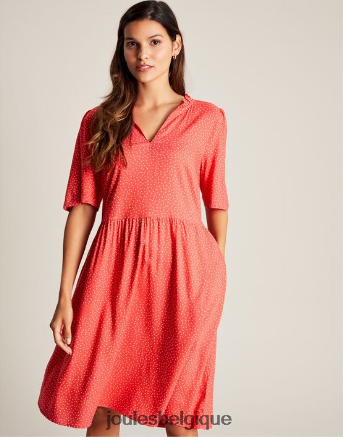 point rouge robe courte à encolure volantée lotty femmes vêtements Joules ND0H6T97