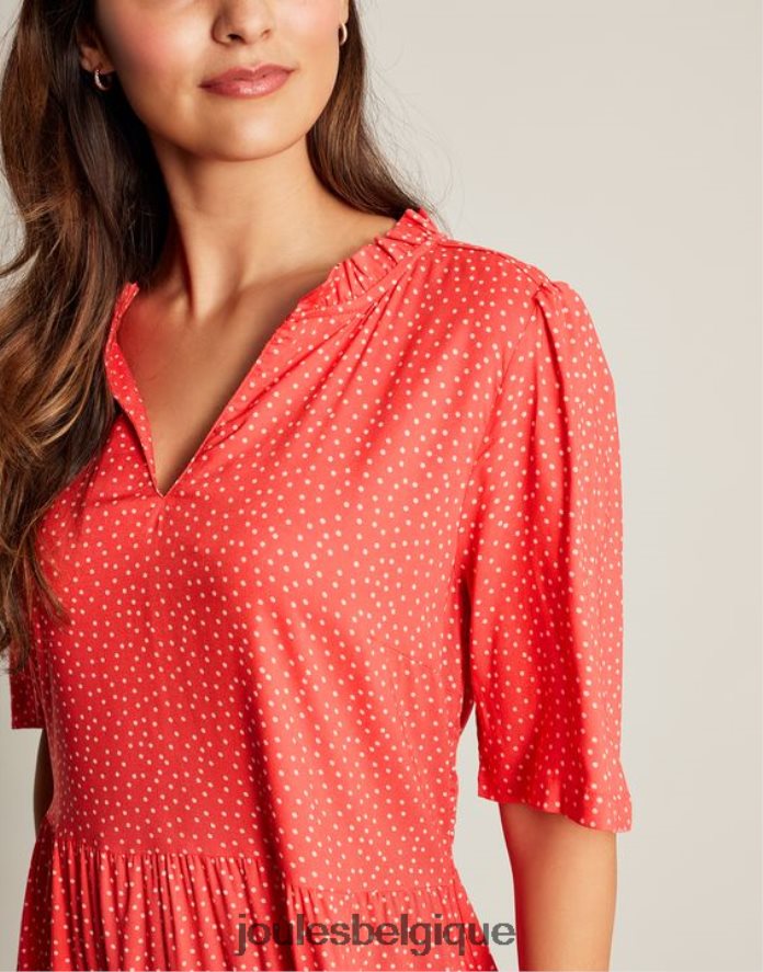 point rouge robe courte à encolure volantée lotty femmes vêtements Joules ND0H6T97