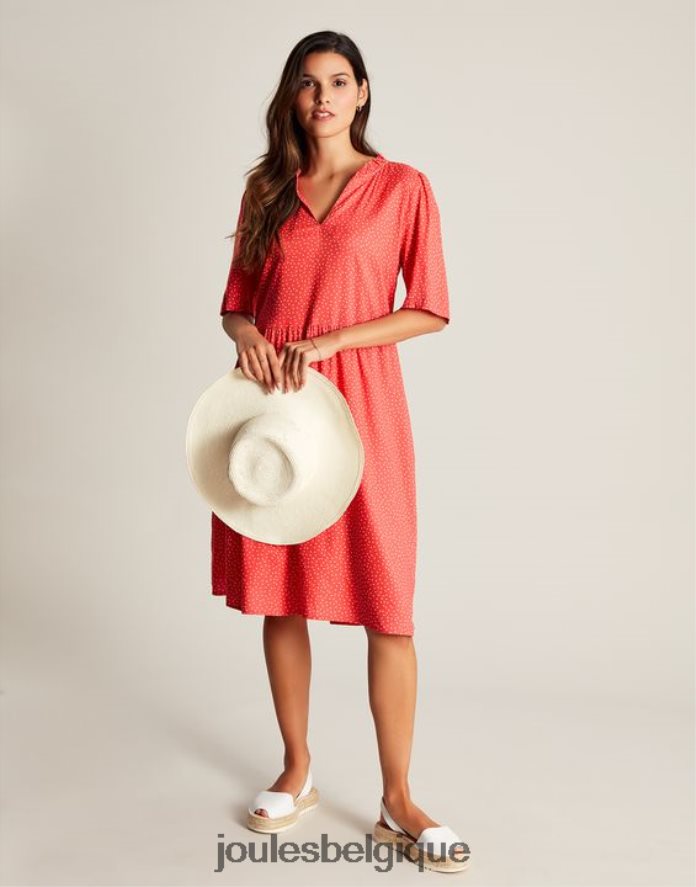 point rouge robe courte à encolure volantée lotty femmes vêtements Joules ND0H6T97
