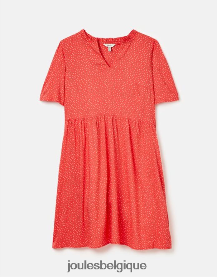 point rouge robe courte à encolure volantée lotty femmes vêtements Joules ND0H6T97
