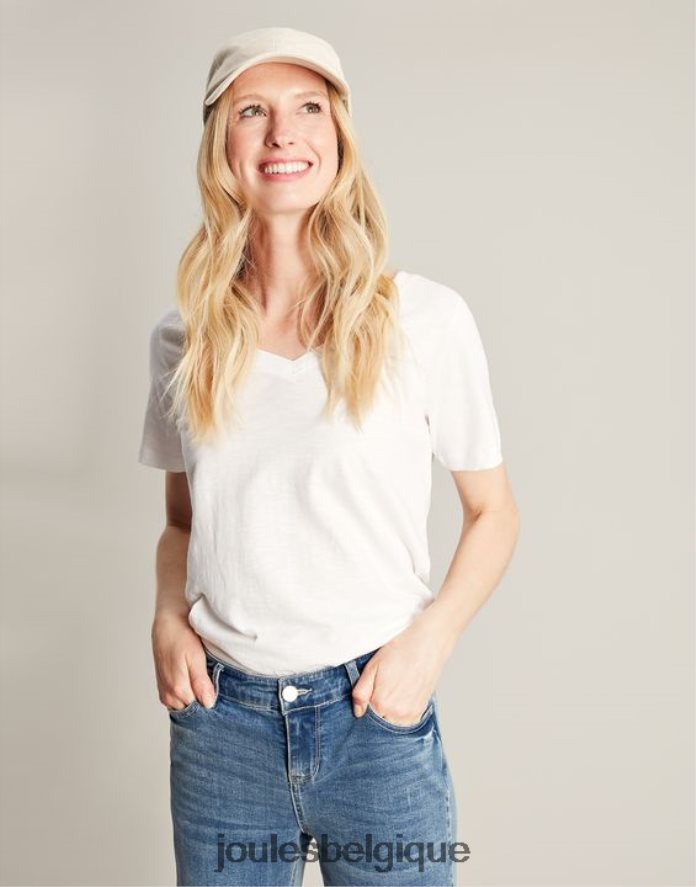 blanc brillant t-shirt celina uni à col en V femmes vêtements Joules ND0H6T60