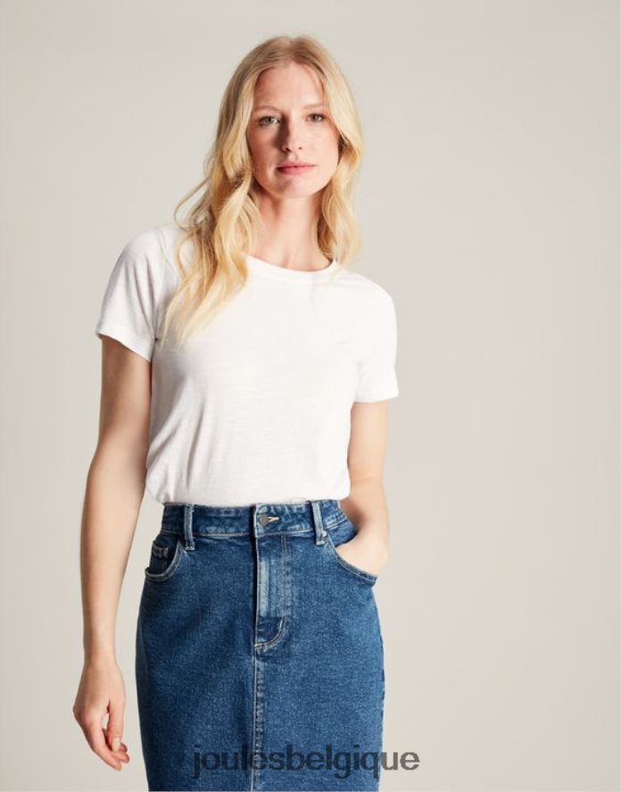 blanc brillant t-shirt ras du cou classique uni carley femmes vêtements Joules ND0H6T103
