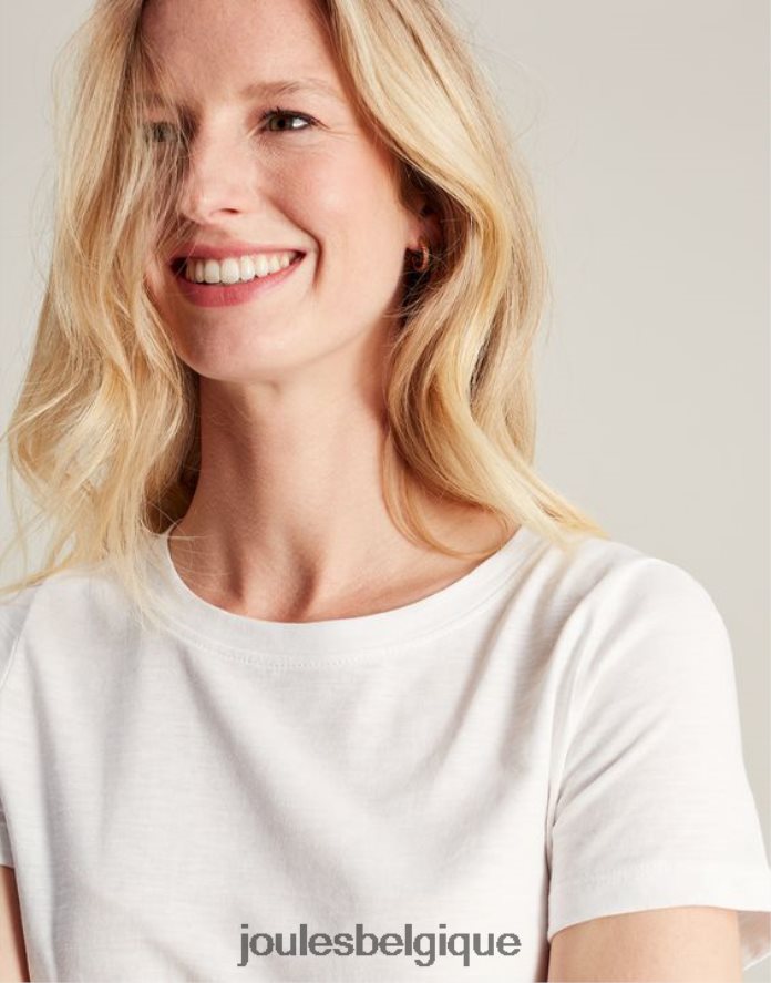 blanc brillant t-shirt ras du cou classique uni carley femmes vêtements Joules ND0H6T103