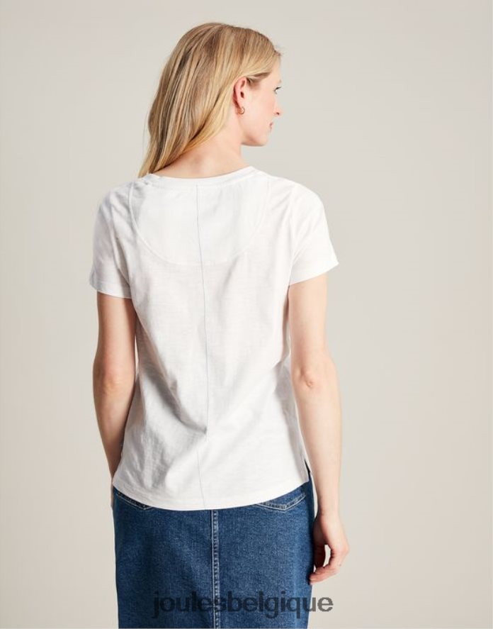 blanc brillant t-shirt ras du cou classique uni carley femmes vêtements Joules ND0H6T103