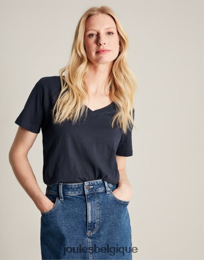 marine française t-shirt celina uni à col en V femmes vêtements Joules ND0H6T77