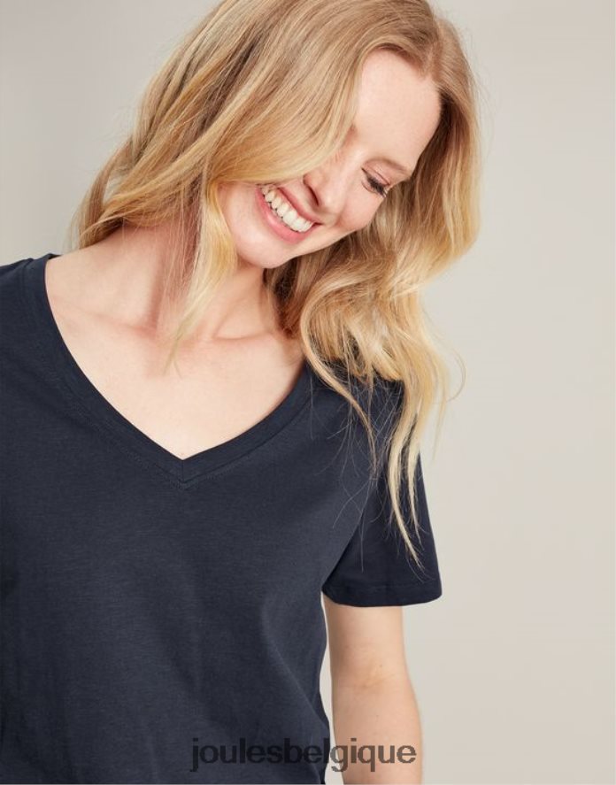 marine française t-shirt celina uni à col en V femmes vêtements Joules ND0H6T77