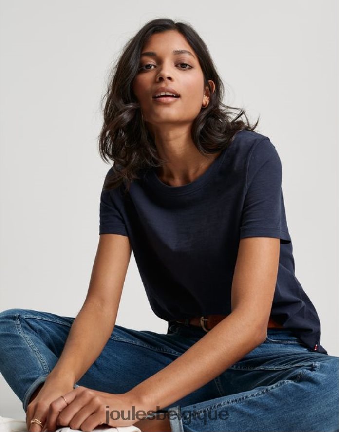 marine française t-shirt ras du cou classique uni carley femmes vêtements Joules ND0H6T76