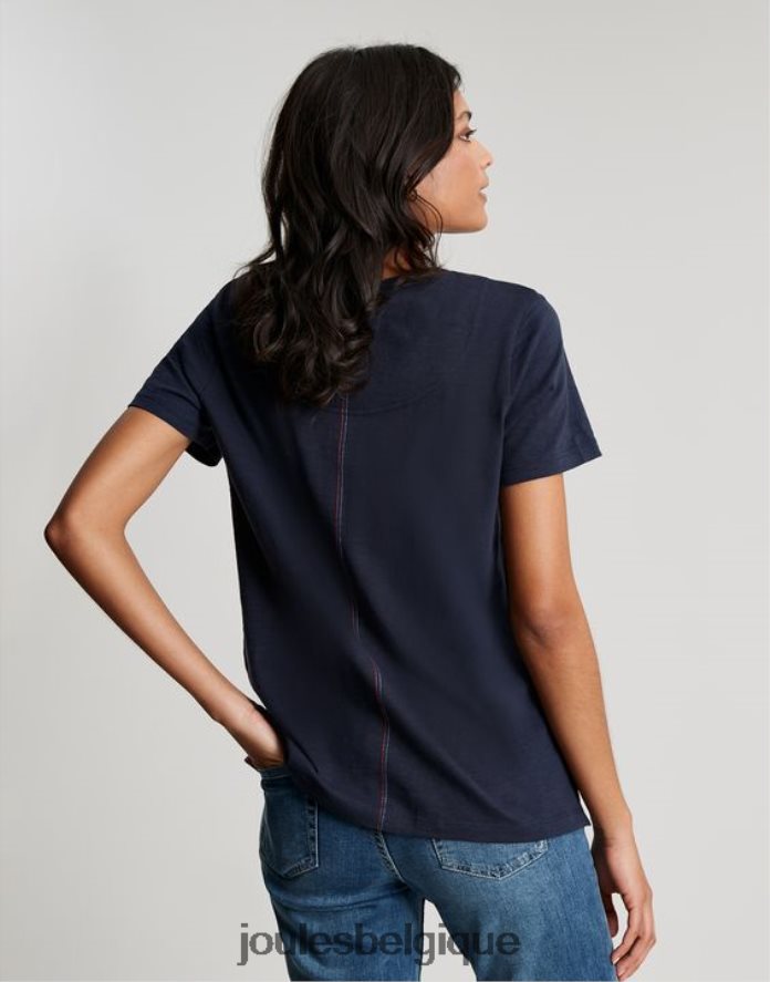 marine française t-shirt ras du cou classique uni carley femmes vêtements Joules ND0H6T76