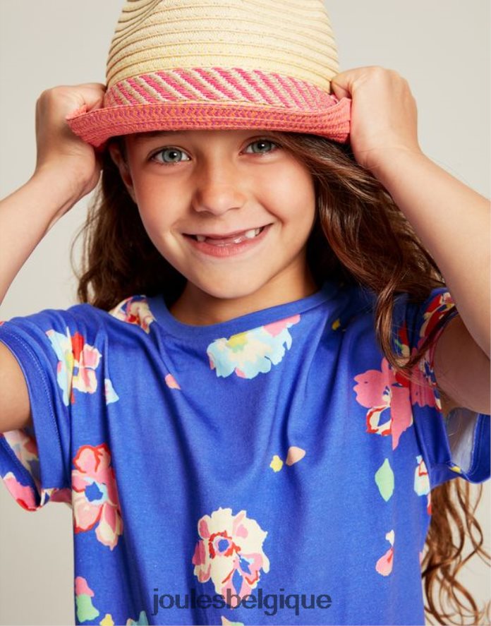 bleu fleuri robe en jersey à basque manches courtes markleigh 2-12 ans filles vêtements Joules ND0H6T276