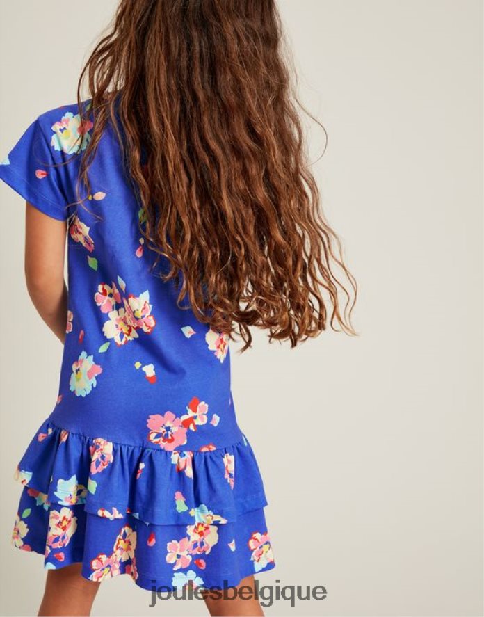 bleu fleuri robe en jersey à basque manches courtes markleigh 2-12 ans filles vêtements Joules ND0H6T276