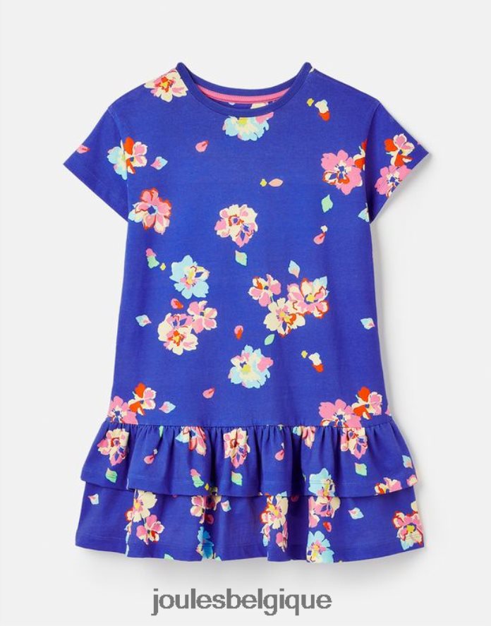 bleu fleuri robe en jersey à basque manches courtes markleigh 2-12 ans filles vêtements Joules ND0H6T276