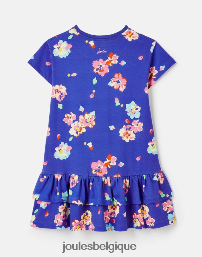 bleu fleuri robe en jersey à basque manches courtes markleigh 2-12 ans filles vêtements Joules ND0H6T276