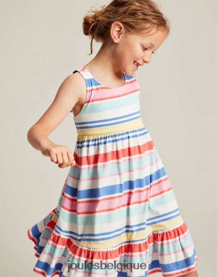 multi-rayures robe en jersey à volants juno 2-12 ans filles vêtements Joules ND0H6T313