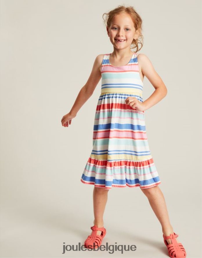 multi-rayures robe en jersey à volants juno 2-12 ans filles vêtements Joules ND0H6T313