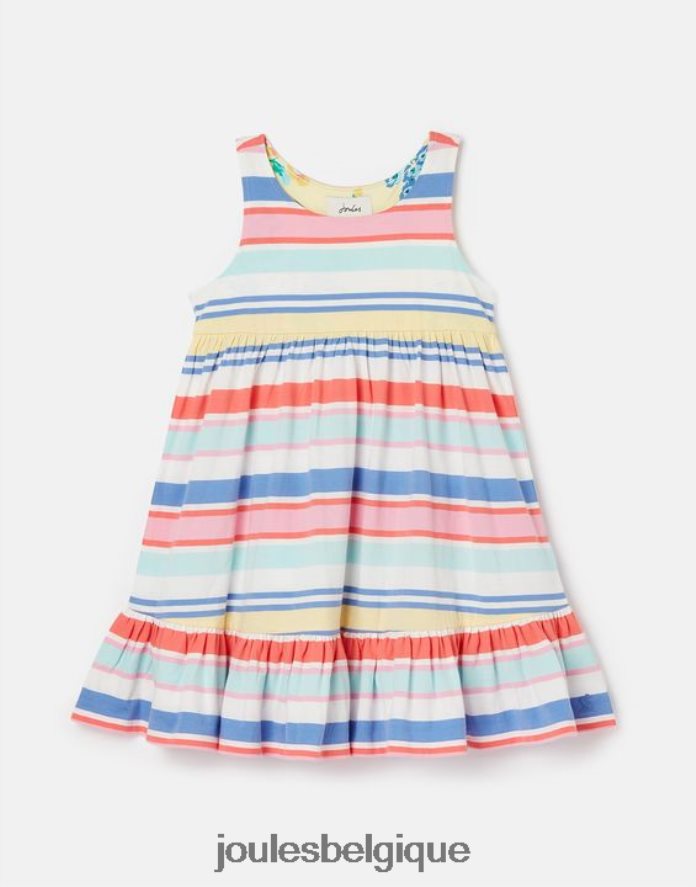multi-rayures robe en jersey à volants juno 2-12 ans filles vêtements Joules ND0H6T313