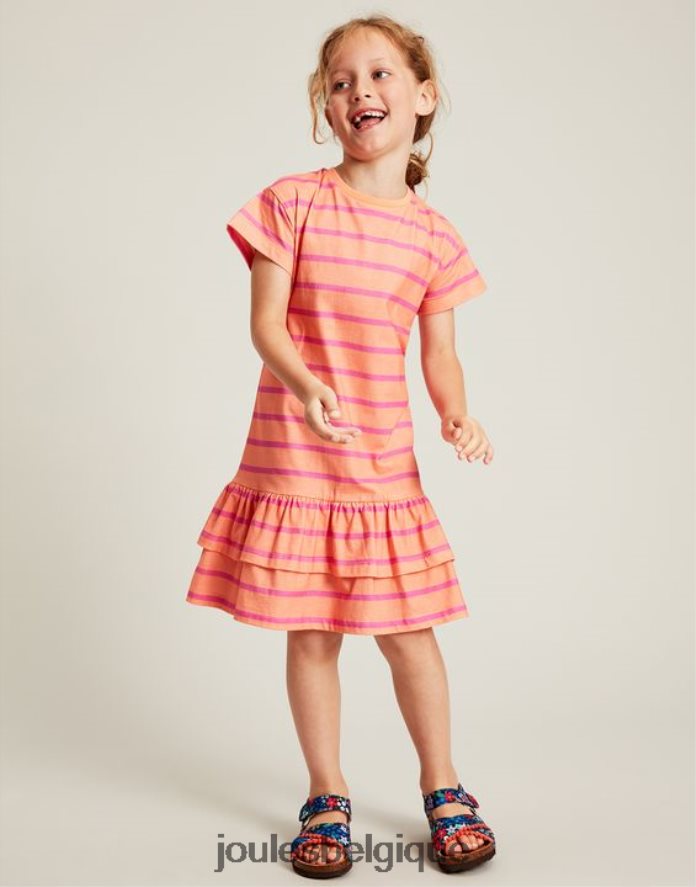 rayure pêche robe en jersey à basque manches courtes markleigh 2-12 ans filles vêtements Joules ND0H6T256