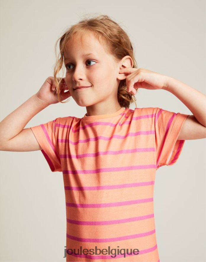 rayure pêche robe en jersey à basque manches courtes markleigh 2-12 ans filles vêtements Joules ND0H6T256