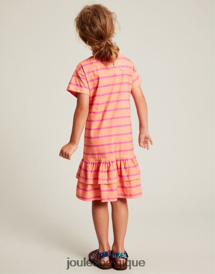 rayure pêche robe en jersey à basque manches courtes markleigh 2-12 ans filles vêtements Joules ND0H6T256