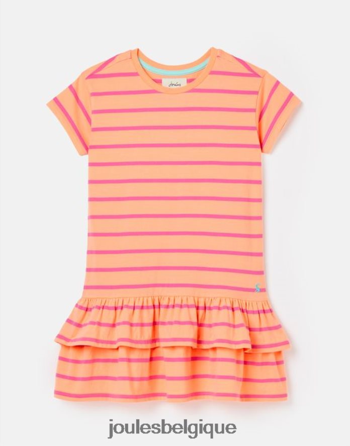 rayure pêche robe en jersey à basque manches courtes markleigh 2-12 ans filles vêtements Joules ND0H6T256