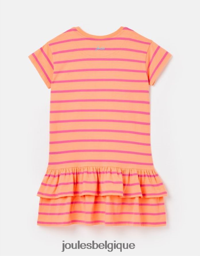 rayure pêche robe en jersey à basque manches courtes markleigh 2-12 ans filles vêtements Joules ND0H6T256
