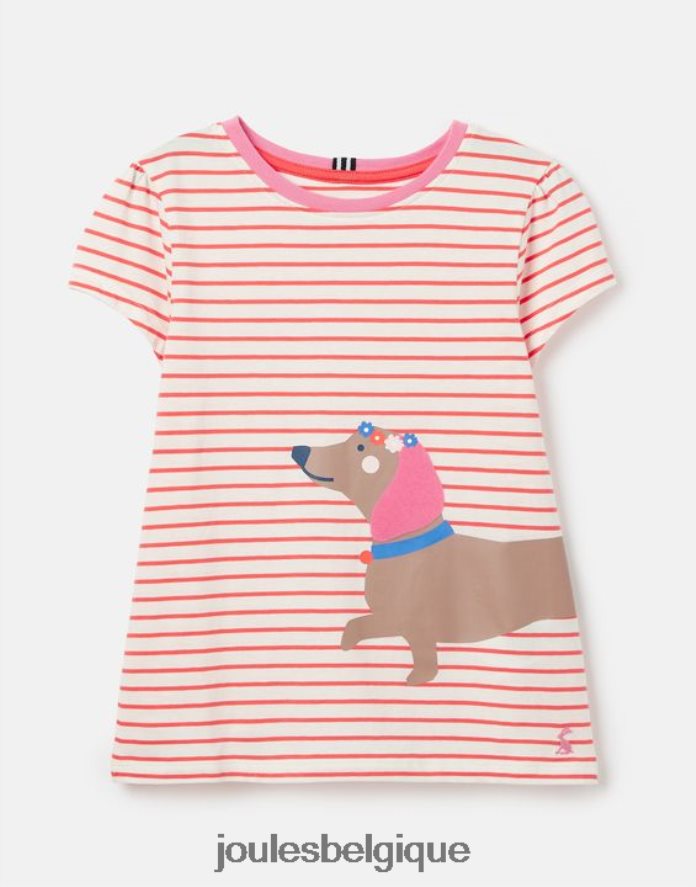 chien à rayures t-shirt sérigraphie lutin 2-12 ans filles vêtements Joules ND0H6T259